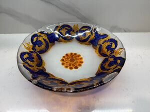 Blue & Gold Versace-Style Italian Glass Bowl Centerpiece
